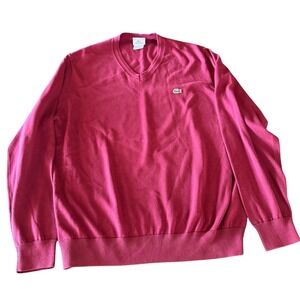 Lacoste‎ Sweater Men's 7 (US 2XL) Maroon Long Sleeve V-Neck Pullover 100% Cotton